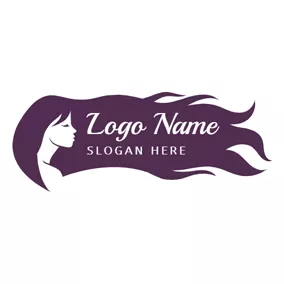 美容院ロゴ Side Face and Long Purple Hair logo design