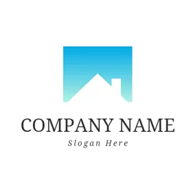 Gradient Logo Simple Blue Square and White House logo design