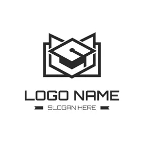 Classroom Logo Simple Geometric Book and Mortarboard logo design
