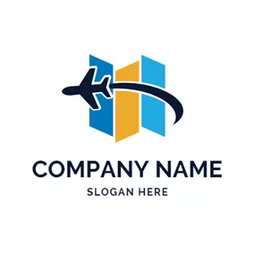 Rectangle Logo Simple Map and Airplane logo design