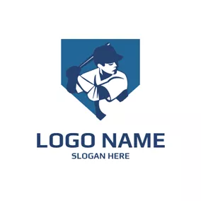 Logo Du Baseball Simple Pentagon and Baseball Player logo design