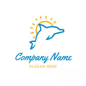 Drawing Logo Simple Sun and Dolphin logo design