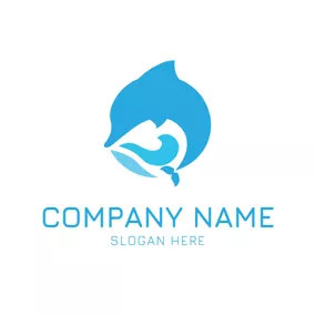 Jump Logo Simple Wave and Dolphin logo design