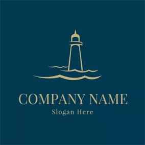 Architectural Logo Simple Wave and Lighthouse logo design