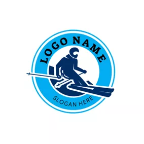Badge Logo Skier and Ski Icon logo design