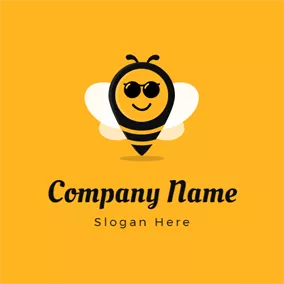 Black Logo Sunglasses and Cartoon Bee logo design
