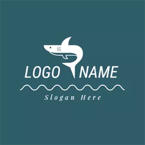 水族館のロゴ Swimming White and Blue Shark logo design