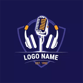 Logótipo Estúdio Techno Microphone Headphone logo design