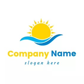 Nature Logo Water Wave and Yellow Sun logo design