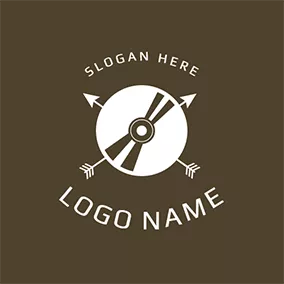 Outline Logo White and Brown Record Icon logo design