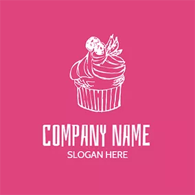 Food Logo White and Red Cherry Cupcake logo design