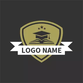 Classroom Logo White Banner and Beige Badge logo design