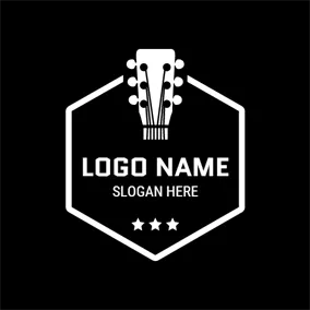Logo Du Groupe White Hexagon and Half Guitar logo design
