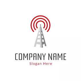 Connection Logo White Ladder and Red Signal logo design