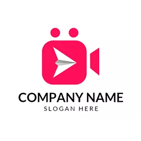 YouTubeチャンネルロゴ White Paper Plane and Red Video logo design