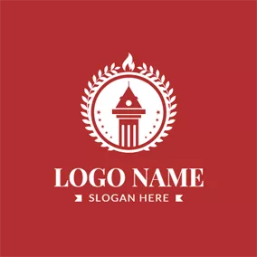 Academy Logo Wreath Encircled Bell Tower and Flame logo design