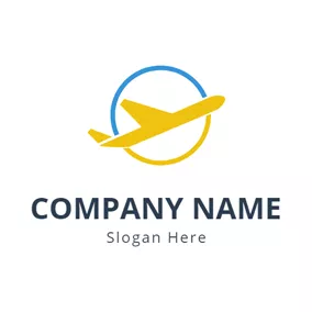 飛行機ロゴ Yellow Airplane and Blue Circle logo design
