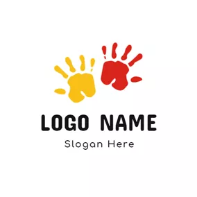 Greeting Logo Yellow and Red Hand Print logo design
