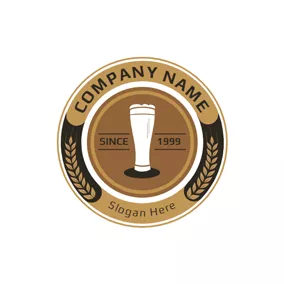 Bier Logo Yellow Badge and Beer Glass logo design