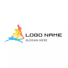 Swimming Logo Yellow Bicycle and Colorful Triathlete logo design