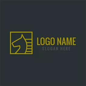 馬のロゴ Yellow Frame and Abstract Horse Head logo design