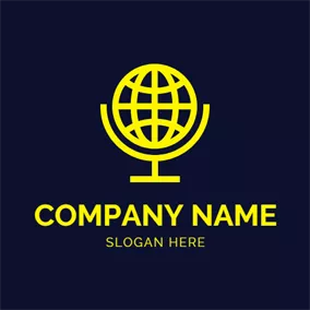 麥克風 Logo Yellow Globe and Microphone logo design