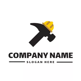 Logotipo De Minería Yellow Helmet and Black Hammer logo design