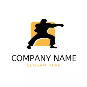 武術館 Logo Yellow Square and Black Karate logo design