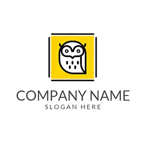 貓頭鷹Logo Yellow Square and Cartoon Owl logo design