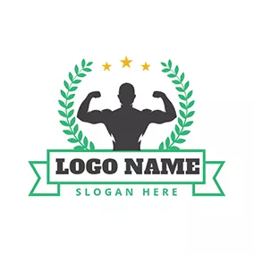 Man Logo Yellow Star and Strong Sportsman logo design