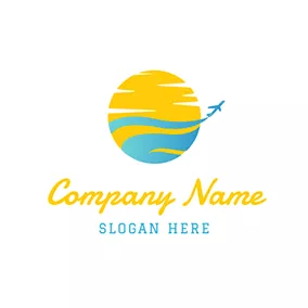 Journey Logo Yellow Sun and Blue Airplane logo design