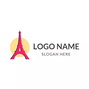Architectural Logo Yellow Sun and Red Eiffel Tower logo design