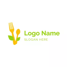 Iron Logo Yellow Tableware and Green Leaf logo design