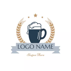 Logotipo De Alcohol Yellow Wheat and Blue Beer Glass logo design