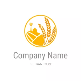草坪護理 Logo Yellow Wheat and Farm logo design