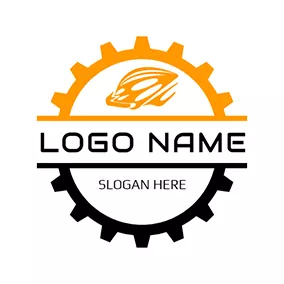 Mechanic Logo Yellow Wheel Gear and Helmet logo design