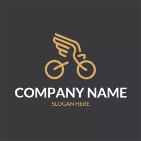 サイクリング　ロゴ Yellow Wing and Simple Bike logo design